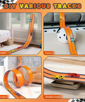 15 Ft Flexible Race Car Track With Suction Cups For Diecast 1/64 Cars shown in straight, curve, circular, and double track setups