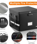 Fireproof Doc Box With Lock For 5200F Heat Insulation, Collapsible File Organizer With Handy Handle in black showing features