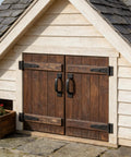 Heavy Duty Sliding Barn Door Handles Black 7 Inch Two Pack Rustic Gate Pull Handles For Shed Fence Cabinet Full Hand Grip Rust Resistant Carbon Steel Powder Coated installed on wooden shed doors