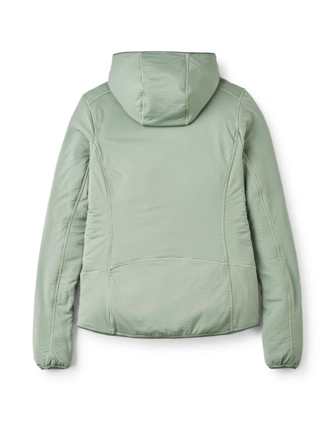 Rear view of Evolute Hoody Lightweight Insulated Jacket For Hiking And Climbing With PrimaLoft Evolve Active Warmth in light green