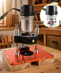 Heavy Duty Router Table Lift System For 4 2 Inch Router Motors With Solid Aluminum Base Plate for precise routing setup.