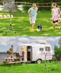 Children playing with Outdoor Patio Water Mister System 26.5 Feet Portable Cooling Mister With Adjustable Height Stand