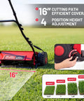 Cordless Electric Reel Lawn Mower With Two 36Wh Batteries And Dual Power 16 Inch Push Mower For Small To Medium Yards Gardens And Golf Greens No Gas Needed Easy Start Quiet Operation, 16-inch cutting width