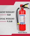5 Lb ABC Dry Chemical Fire Extinguisher With Quick Release Handle Rated 2A 10B C shown with weight details and instructions.