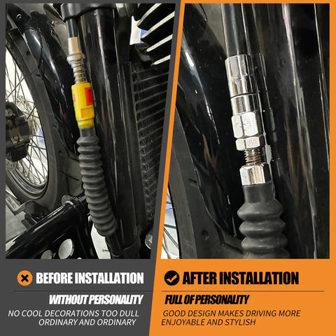 Before and after installation of Slick Cnc Aluminum Motorcycle Clutch Cable Adjuster Upgrade for Harley Softail Fat Boy.