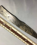 Damascus Steel Skinning Knife Set Dope Hand Forged Twist Pattern Full Tang Blades next to ruler, no handle, 8.5 inch length