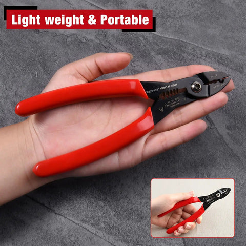 Heavy Duty 4 In 1 Electrician Pliers With Built In Wire Stripper Crimper And Cutter 7 Inch held in hand for easy use.