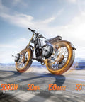 Heavy Duty Adult Electric Bike Cranks Out 5600 W Peak Power And Hits 50 Mph Quick While The Massive 80 Ah Battery Pushes You Up To 250 Miles Per Charge With Full Suspension And Gnarly Fat Tires Built Tough in action on a road.