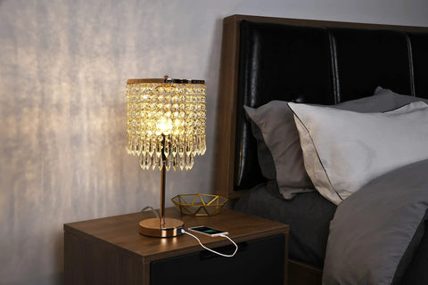 Gold Crystal Table Lamps Set Of 2 With USB Ports And 3-Way Touch Dimmer on nightstand by bed