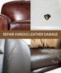 Cracked leather and vinyl tears on various furniture shown before using Leather And Vinyl Repair Kit For Cars And Home Furniture Fix Scratches Tears And Holes On Leather Seats Sofas And Upholstery Pro Grade Repair For Real And Synthetic Leather And Vinyl Black Easy To Use Lookin Fresh.