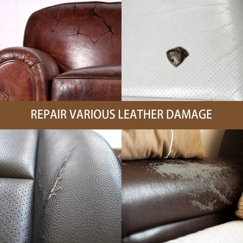 Cracked leather and vinyl tears on various furniture shown before using Leather And Vinyl Repair Kit For Cars And Home Furniture Fix Scratches Tears And Holes On Leather Seats Sofas And Upholstery Pro Grade Repair For Real And Synthetic Leather And Vinyl Black Easy To Use Lookin Fresh.