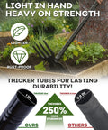 5 In 1 Garden Hoe With Adjustable 37 To 50 Inch Handle And Snap On Heads For Weeding Cultivating Tilling And Raking A Real Workhorse Outdoor Tool For Garden Beds Yards Camping And More, highlighting lightweight rust-proof design and tube durability comparison.