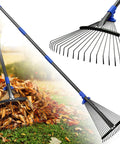 Adjustable Metal Leaf Rake With Expandable 8 To 17 Inch Head And 45 Inch Collapsible Heavy Duty Handle For Easy Yard Cleanup