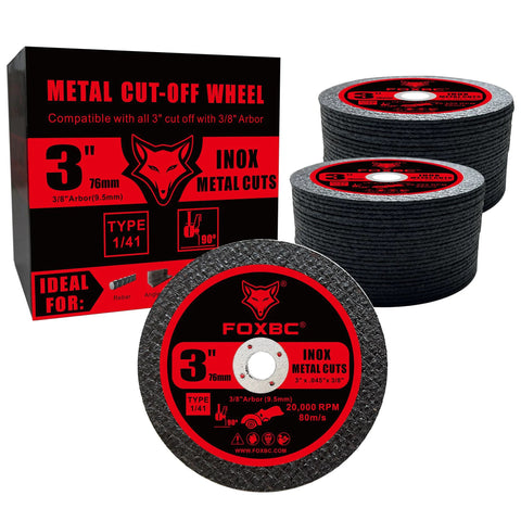 FOXBC 3-inch metal cut-off wheels, 50-pack, 3/64 inch thick with 3/8 inch arbor for die grinders