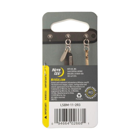 Back packaging of Stainless Steel S Biner MicroLock Locking Key Holder Set Dual Gates For Easy Key Clips On Your Keychain Twist To Lock 2 Pack