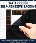 Close-up of self-adhesive backing on tear-resistant waterproof mesh bag from Four Pack 10 By 7 Boat Mesh Storage Bags With Self Adhesive Backing Tear Resistant And Waterproof Ideal Onboard Organizer For Tackle Tools Gear Gloves And Small Items For Sailboats And Pontoon Boats.
