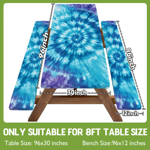 Waterproof Fitted Picnic Table Cover With Two Bench Covers And Elastic Edges Vinyl Rectangle Tablecloth for 96x30in table setup