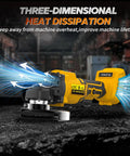 Cordless 4.5 Inch Angle Grinder With Brushless Motor And LED 3 Speed Settings 20V Max Battery Compatible shown with airflow highlights