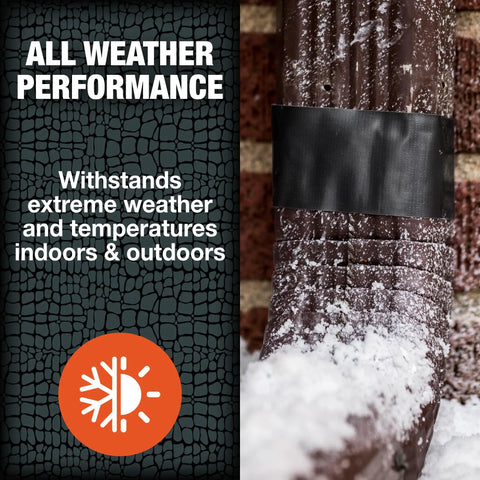 Beast-Mode Duct Tape With Forge-Link Technology used on pipe in snowy outdoor weather, showing waterproof performance.