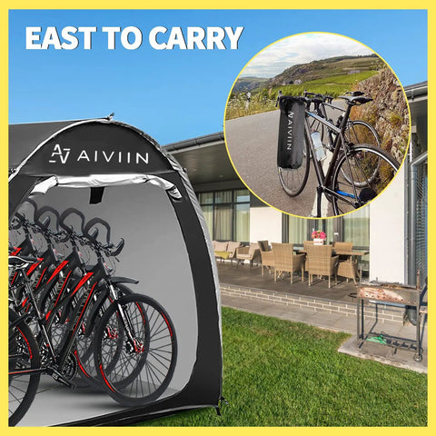 Heavy Duty Bike Tent Shed For Outdoor Storage, Extra Thick 210D Oxford, holding multiple bicycles, with portability feature