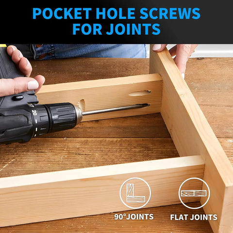 Using Pocket Hole Screws Size Eight One And One Quarter Inch, 150 Piece Zinc Coated Square Drive Kit for wood joints