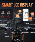 Smart LCD display on Heavy Duty Dual Motor Electric Bike For Adults Blazing 50 Mph With 5600 Watt Peak Power and 60 Volt 80 Ah Battery.