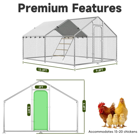Heavy Duty Metal Chicken Coop With Waterproof UV Resistant Cover And Perch Walk In Outdoor Run For Yard Or Farm Built To Last Large