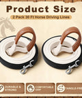 Two Pack 30 Foot Horse Driving Lines For Cart Training And Ground Driving, cotton web with leather grips and brass snaps