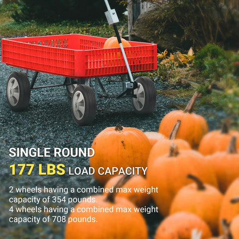 Solid Run Flat Replacement Tire 8 Inch By 2 Inch With Five Eighth Inch Axle used on a red wagon on gravel