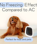 Dog beside EvaCHILL Portable Air Conditioner Compact Personal Evaporative Cooler and Desk Fan for Office Car or Camping on the Go 3 in 1