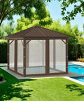 Universal 8x8 Gazebo Mosquito Netting With Zipper 4 Panel Fits For Most Outdoor Canopy Tents Durable Ultraviolet Resistant Polyester Brown