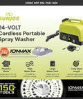 Cordless Electric Pressure Washer With 24V Battery, Charger, And Adjustable Nozzle, 1.5 GPM, 90W Motor from IONMAX WA24C-LTE