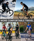 Cyclists on mountain and road bikes, highlighting Adjustable Bike Stem Riser Handlebar Extender That Boosts Your Ride Up To Five Point Two Inches Rise For One And One Eighth Inch Steerer Fits Road MTB BMX Cycles Aluminum Alloy Black Finish for a comfortable ride.