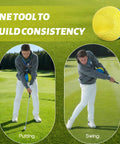 Forearm Connection Golf Swing Trainer For Consistent, Precise Swings That Fix Slice, Scooping, And Chicken Wing shown in use.