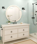 Bathroom with vanity featuring Millbridge Dimmable Vanity Light With Four Frosted Glass Shades In Oil Rubbed Bronze Traditional Style Fixture