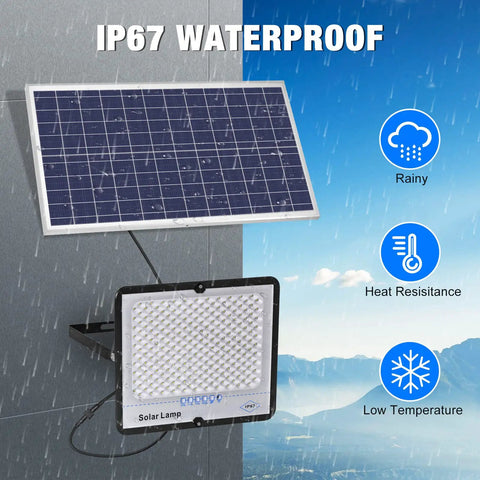 Crazy Bright 300W Solar Flood Light Kit With Dusk To Dawn Sensor 30000 Lumen Waterproof Outdoor Security Floodlight with solar panel