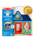 First Shapes Jumbo Knob Puzzle for Toddlers with Wooden Peg Pieces showing triangle, square, circle; kid-friendly shape matching.