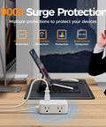 Surge Protector Power Strip With 8 Outlets And 3 USB Ports Including USB C 5 Ft Flat Plug 1250W 900J Surge Protection on desk