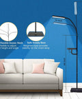 Smart LED Floor Lamp With Wireless Charger, 12W Dimmable Standing Lamp Stepless 2700-6500K Color Temperature beside sofa