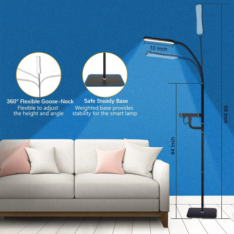 Smart LED Floor Lamp With Wireless Charger, 12W Dimmable Standing Lamp Stepless 2700-6500K Color Temperature beside sofa