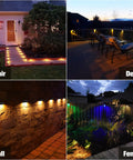12 Pack Dope Solar Deck Lights Outdoor Waterproof Color Changing RGB Wall Fence Lights for deck, railing, stair, and backyard use