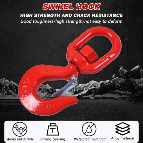 Beefy 5 Ton Swivel Hook With Latch For Hoist Rigging And Lifting Heavy Duty Alloy Steel Crane Hook Handles Up To 11000 Lbs Safety Locking Latch Durable Quenched Steel For Serious Lifting Jobs, red swivel hook with latch