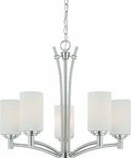 Five-Light Brushed Nickel Chandelier With Etched Glass, Modern Transitional Look, 24W X 24D X 22H, Includes 4 Ft Chain And 12 Ft Wire