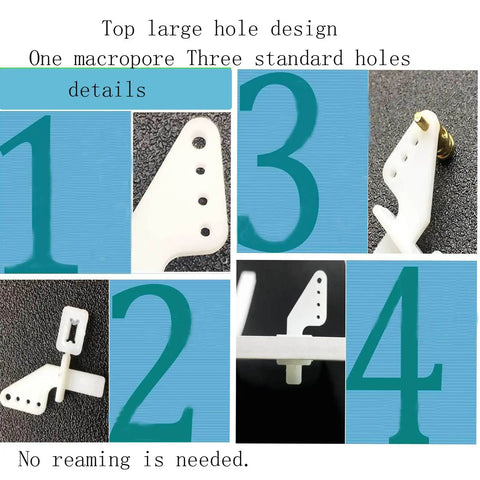 Diagram highlighting Four Hole Control Horn Kit for RC Model Aircraft Aileron Rudder Elevator with self-adhesive back.