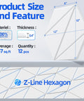 Kickass 12 Pack Hexagon Acoustic Panels For Walls product size chart showing 12x10 inch foam thickness 0.4 inches.