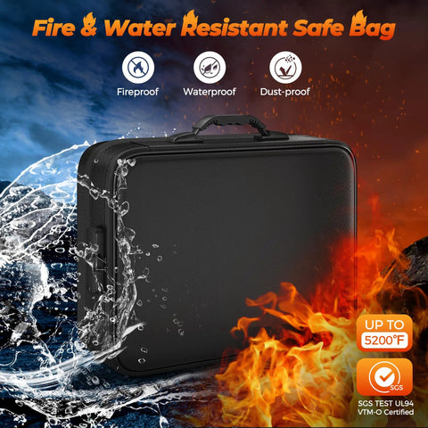 5200 Fahrenheit Fireproof Document Box With Lock Expandable File Organizer Heat Insulated Waterproof Storage With Water and Fire