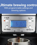 Display panel of One Press Programmable Dispensing Drip Coffee Maker With Internal 12 Cup Brew Pot And Water Reservoir No Carafe Design.