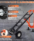 4 In 1 Convertible Hand Truck Heavy Duty Alloy Steel Folding Dolly Cart with 10 inch solid tires and steel frame detail