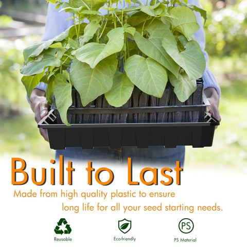 Hands holding Reusable Seed Tray Set For Easy Grow Seed Starting Microgreens Indoor Gardening And Greenhouse Nurseries No Drain Holes
