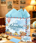 Awesome 13 Inch Travel Gift Bag Kit With Retirement Card Sky Blue Tissue Paper Vintage Envelope Set For Adventure Sendoff Party Gift Wrap Totally Dope Package Idea For Friends Moving Away Or College Graduation Events So You Love, travel bag with sky blue tissue